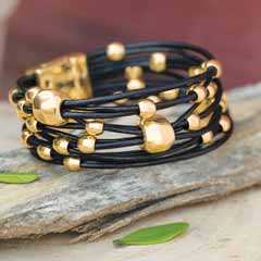 Leather Beaded Cuff Image 1