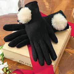 Black & Cr&egraveme Pom Gloves Image 1