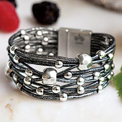 Metallic Leather Beaded Cuff Image 1