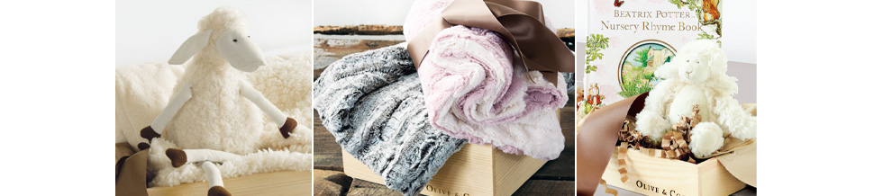 Olive & Cocoa's collection of high end baby gifts
            including luxury baby blankets and toys