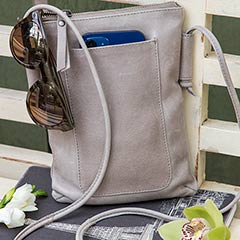 Grey Leather Crossbody Bag Image 3