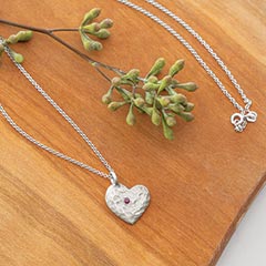 Hammered Sterling Heart & Ruby Necklace Image 1