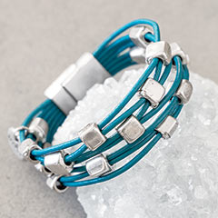 Teal Leather Beaded Cuff Image 1