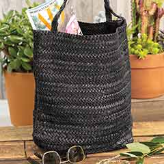Black Woven Leather Tote Image 1