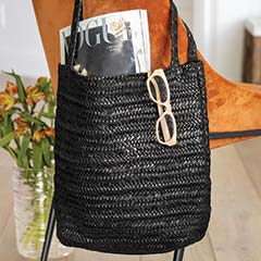 Black Woven Leather Tote Image 1