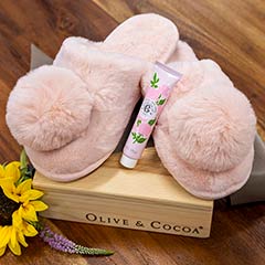 Pink Pom Slippers & Lotion Image 3