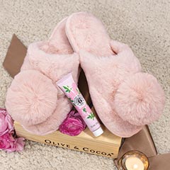 Pink Pom Slippers & Lotion Image 1