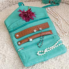 Embroidered Floral Jewelry Roll Image 1