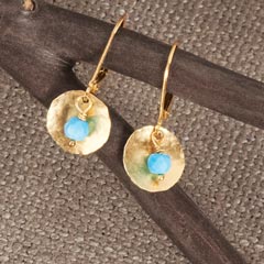 Hammered Gold & Turquoise Earrings Image 1